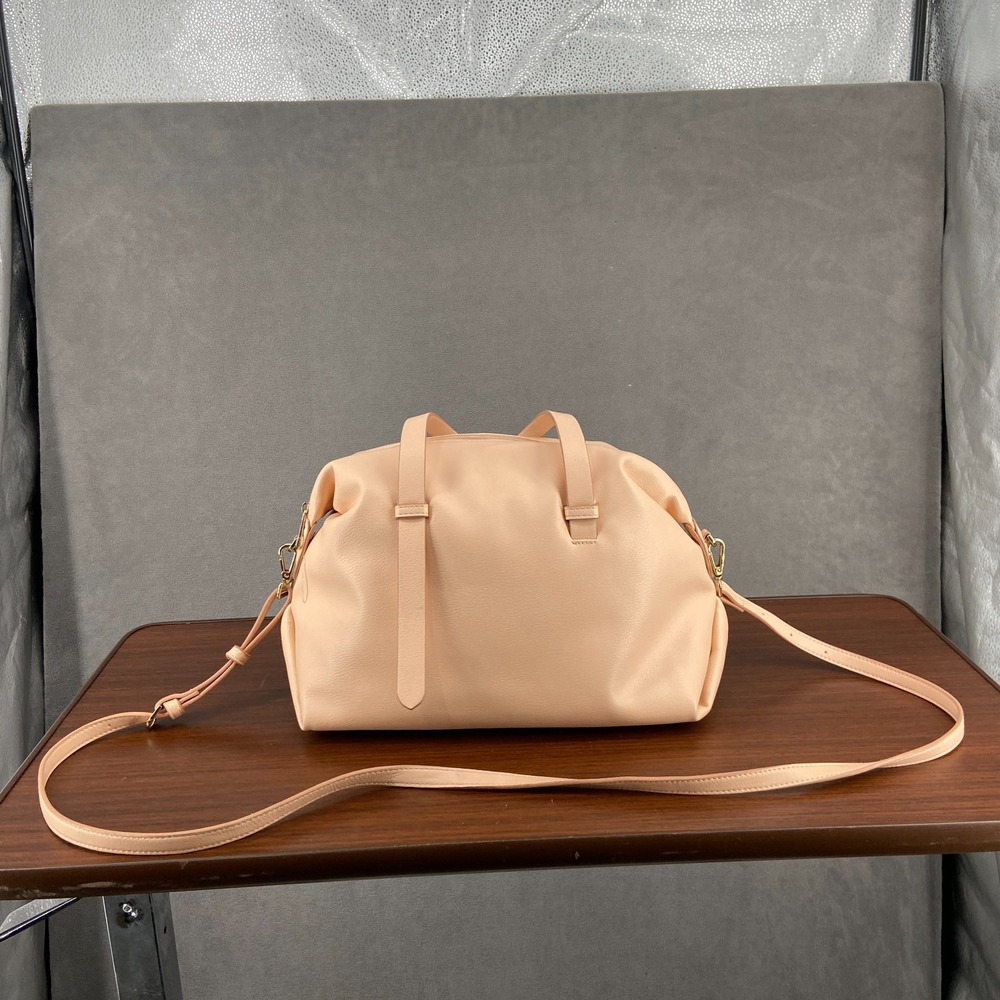 A New Day Handbag Womens Peach Faux Leather Adjustable Strap Slouchy Satchel Bag